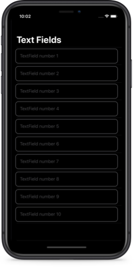 iPhone screenshot with a list of text fields