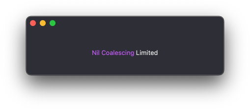 Screenshot of text in a macOS app where the words Nil Coalescing are purple